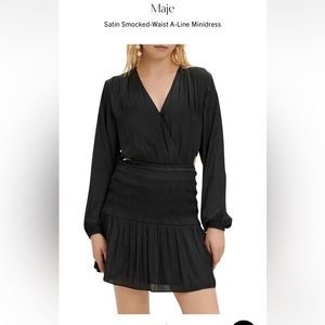Maje Smocked Satin Dress